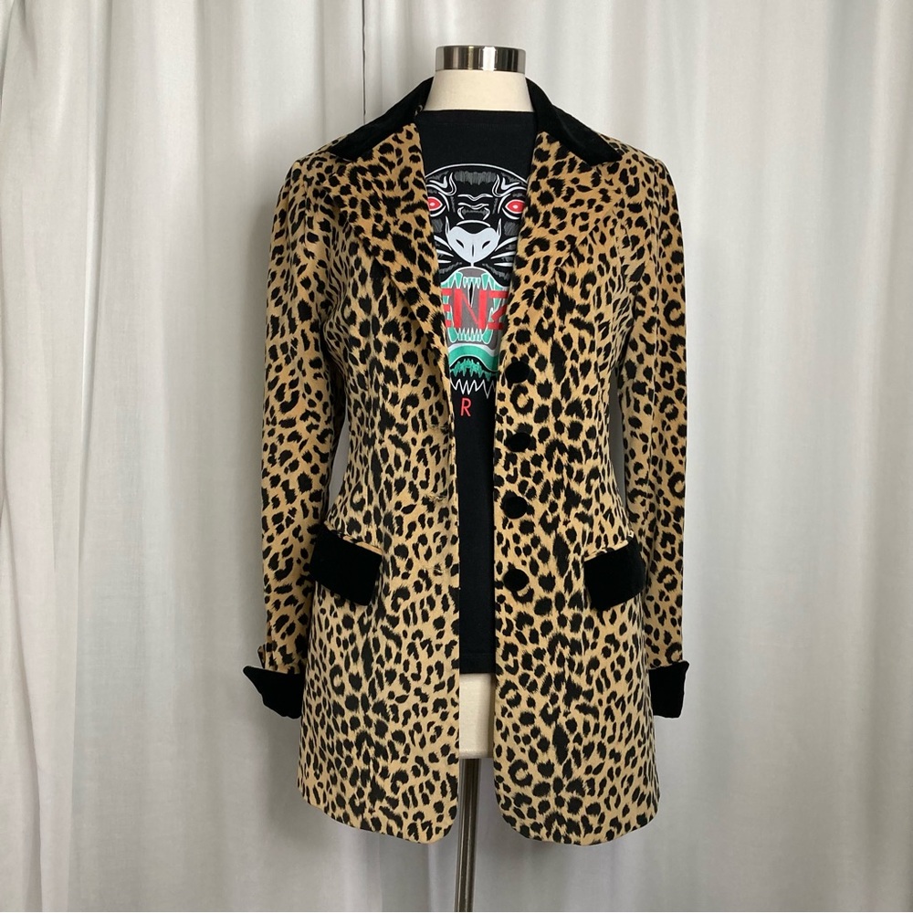 Vintage 80s Leopard Print velveteen blazer Teddy Boy Rockabilly long jacket